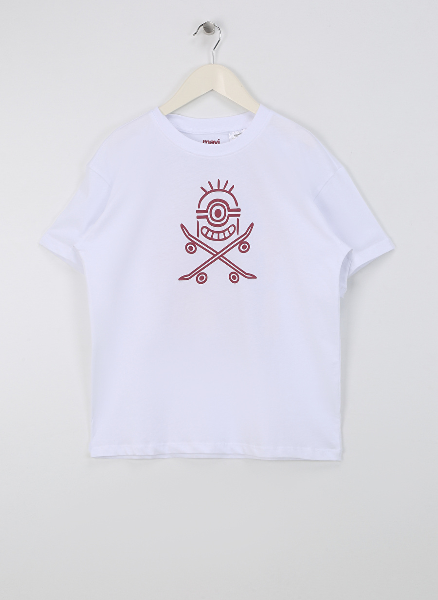 Mavi Baskılı Beyaz Erkek T-Shirt MINIONS BASKILI TİŞÖRT White