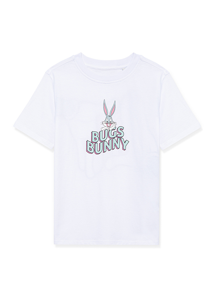 Mavi Baskılı Beyaz Kız Çocuk T-Shirt BUGS BUNNY BASKILI TİŞÖRT White