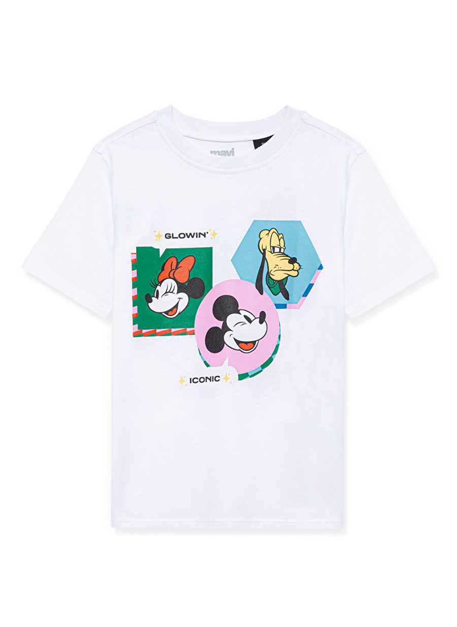 Mavi Baskılı Beyaz Kız Çocuk T-Shirt MICKEY MOUSE BASKILI TİŞÖRT White