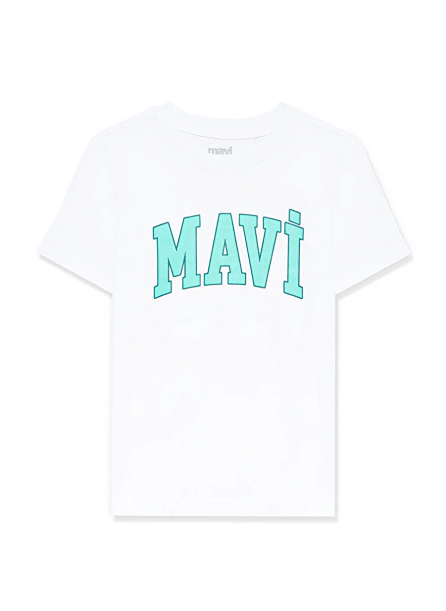 Mavi Baskılı Beyaz Kadın T-Shirt MAVİ LOGO TİŞÖRT White