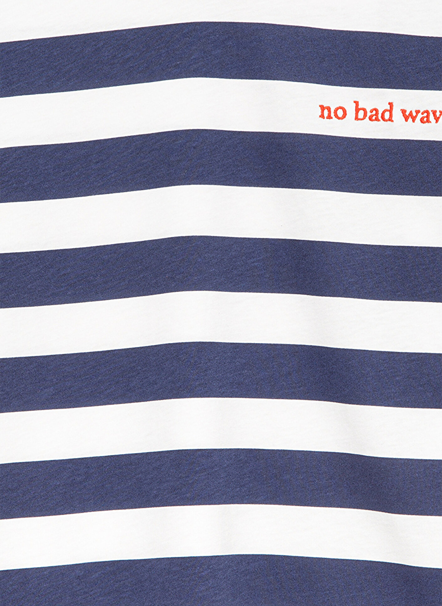 Mavi Çizgili Mavi Erkek T-Shirt NO BAD WAVES BASKILI TİŞÖRT Blue_2