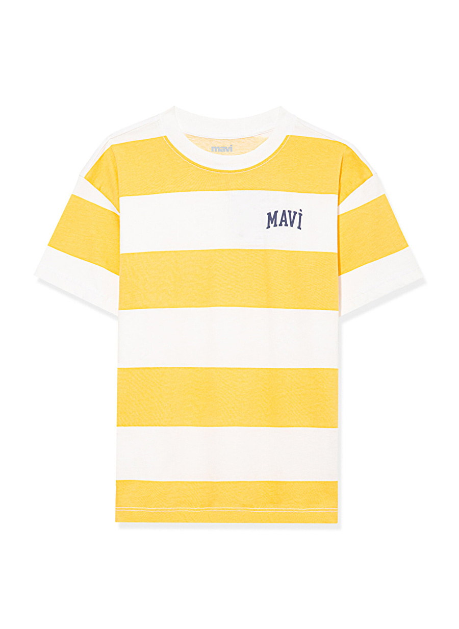 Mavi Çizgili Sarı Erkek T-Shirt MAVİ LOGO BASKILI COLORBLOCK TİŞÖRT_0