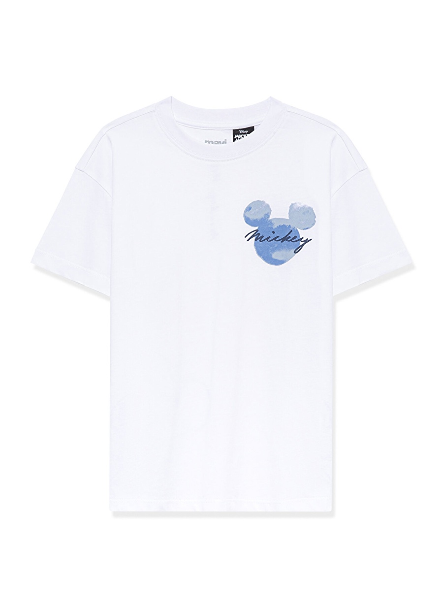 Mavi Baskılı Beyaz Kız Çocuk T-Shirt MICKEY BASKILI TİŞÖRT White