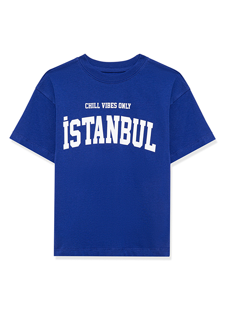 Mavi Baskılı Saks Erkek T-Shirt İSTANBUL BASKILI TİŞÖRT Blue_0