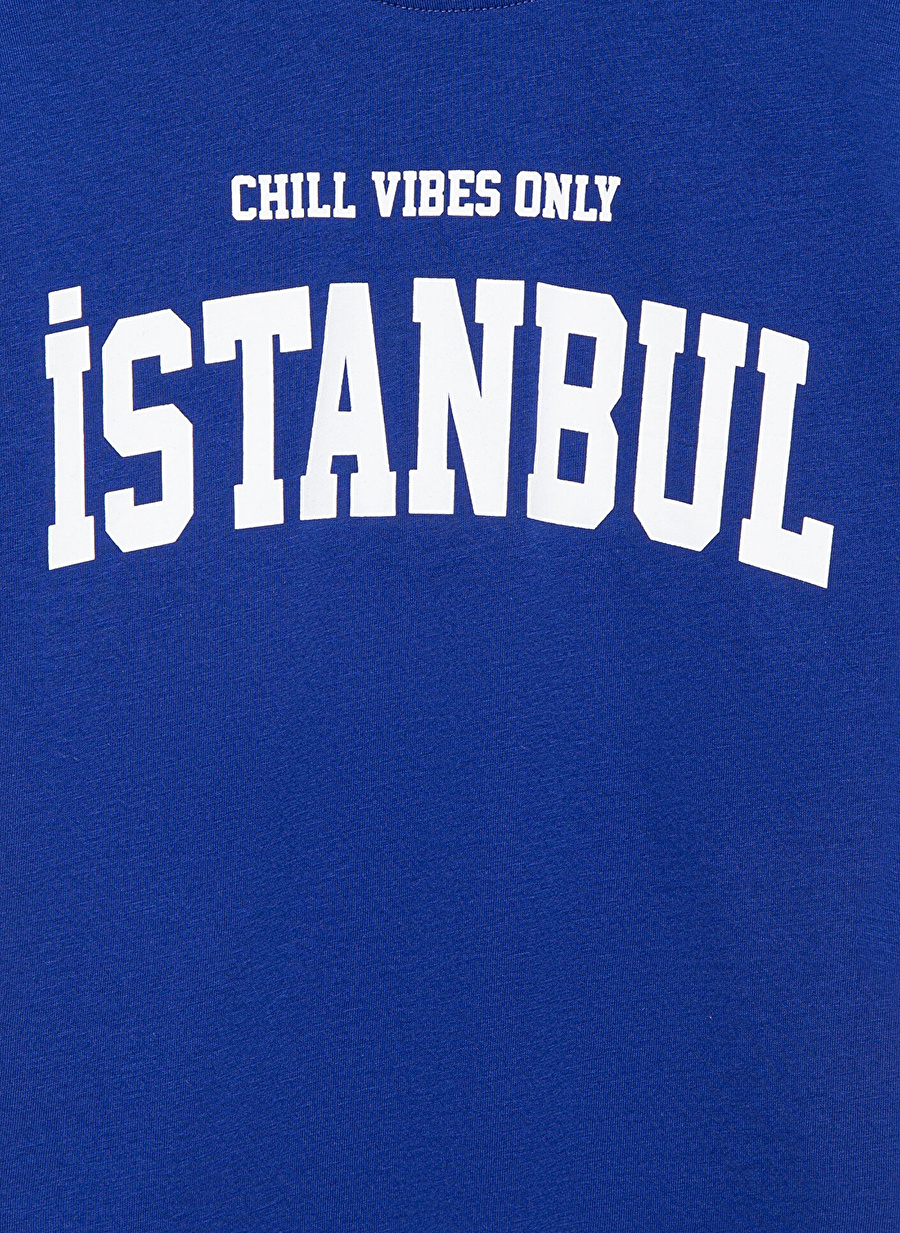 Mavi Baskılı Saks Erkek T-Shirt İSTANBUL BASKILI TİŞÖRT Blue_2