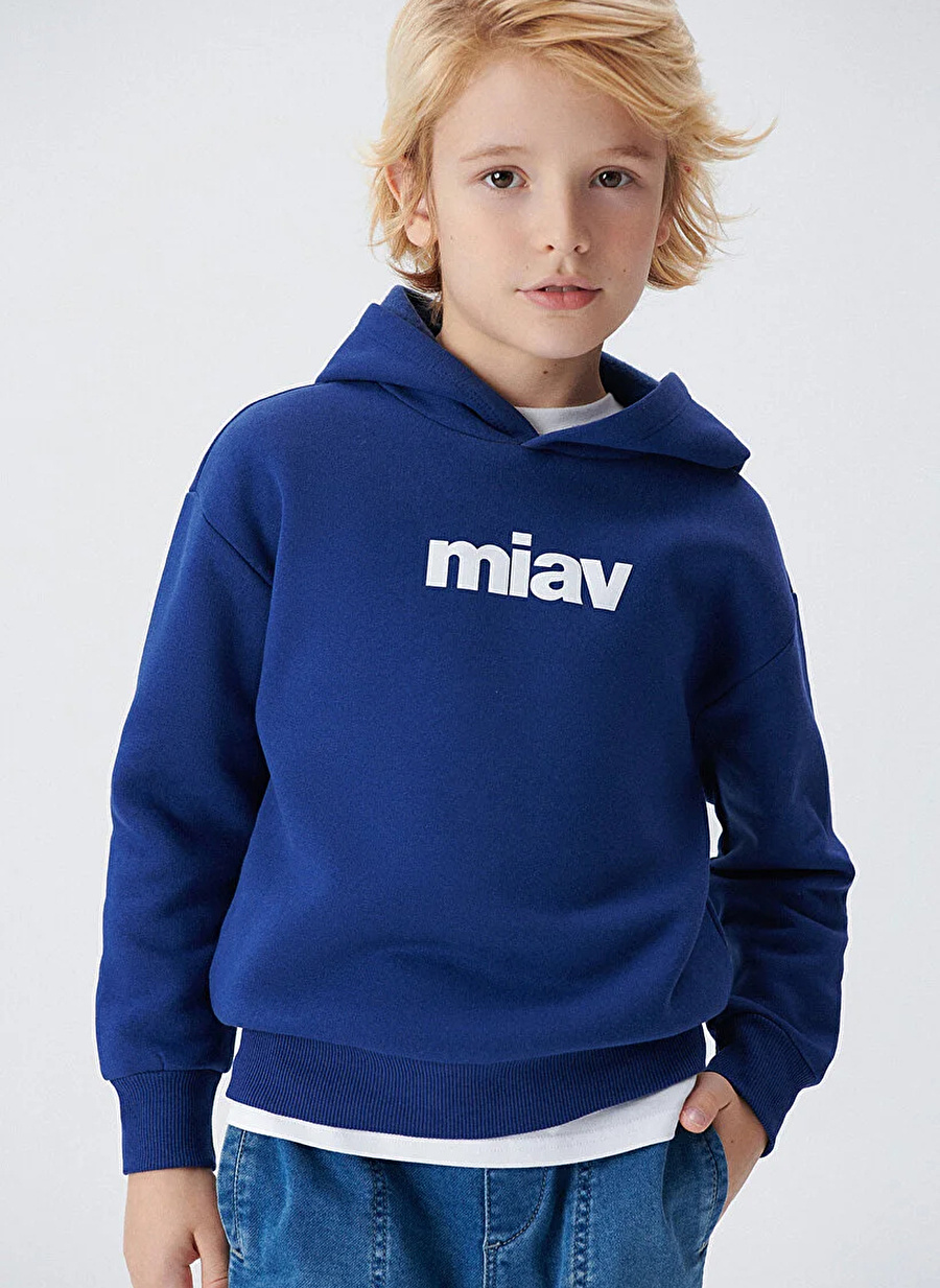 Mavi Baskılı Erkek Çocuk Koyu Saks Sweatshırt MIAV BASKILI KAPÜŞONLU SWEATSHIRT B_1