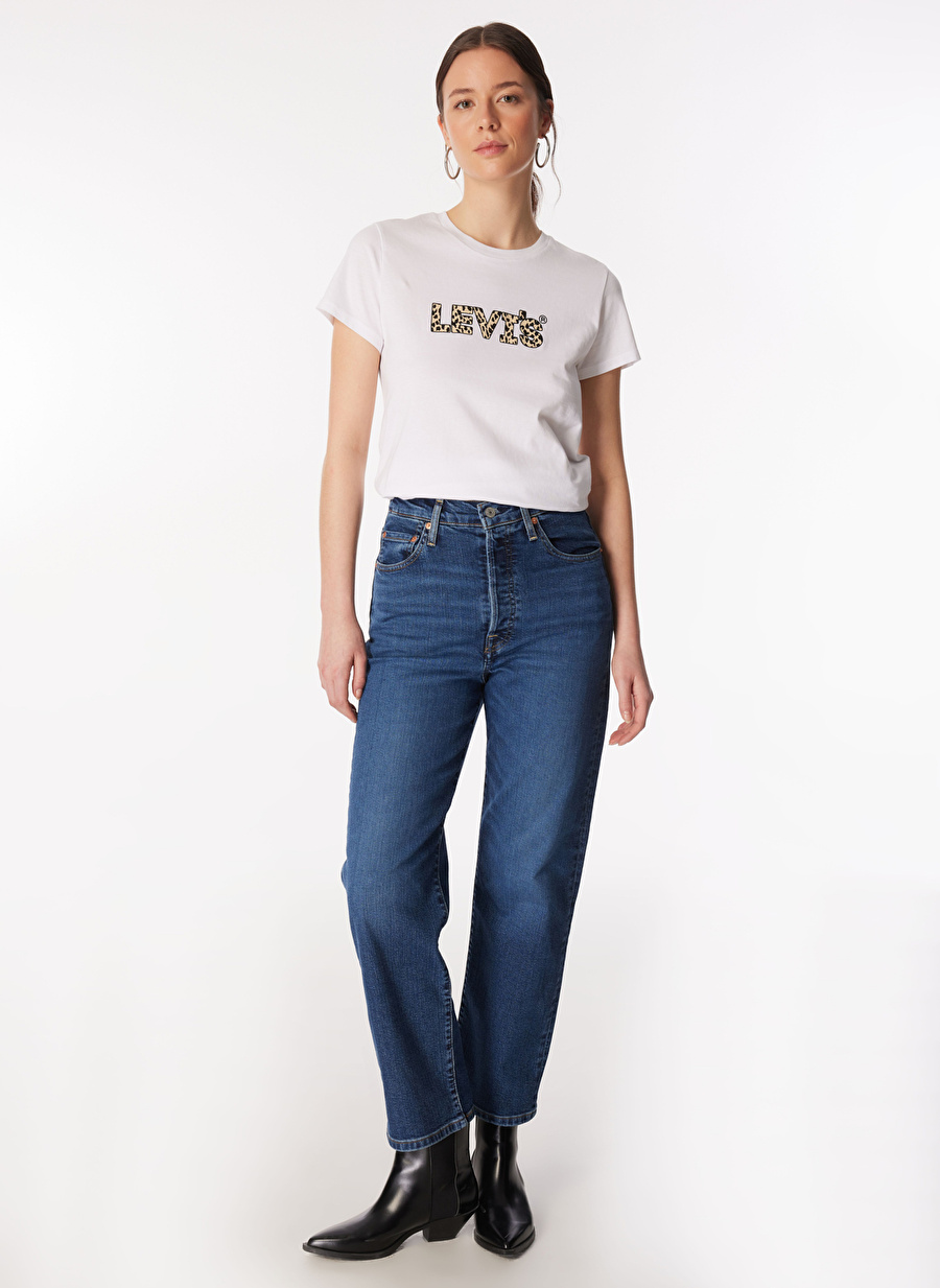 Levis Koyu Mavi Kadın Yüksek Bel Denim Pantolon RIBCAGE STRAIGHT ANKLE DIAL UP THE