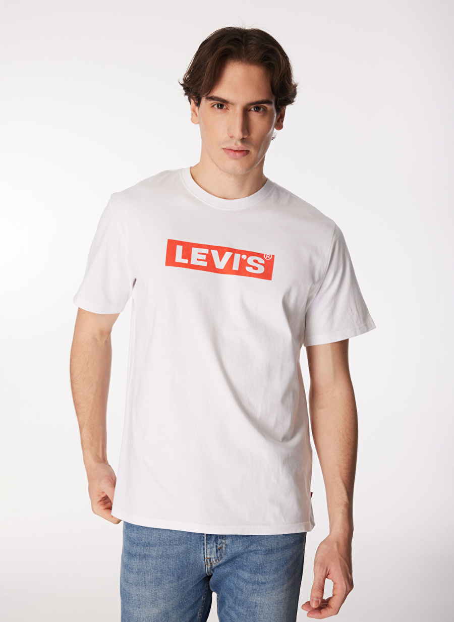 Levis Bisiklet Yaka Baskılı Beyaz Erkek T-Shirt 16143-0181_SS RELAXED FIT TEE BOXTA