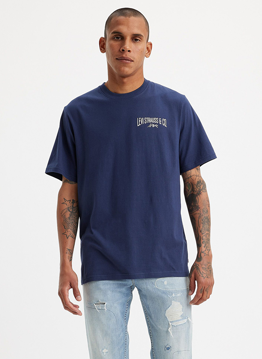 Levis Bisiklet Yaka Baskılı Mavi Erkek T-Shirt A2082-0170_SS RELAXED FIT TEE EXPLO