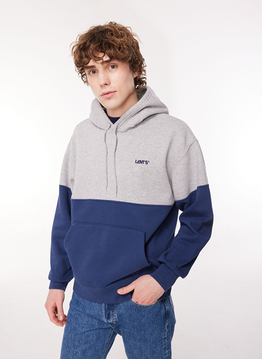 Levis Kapüşon Yaka Gri Erkek Sweatshırt A9436-0000_LEVIS BLOCKED HOODIE COL