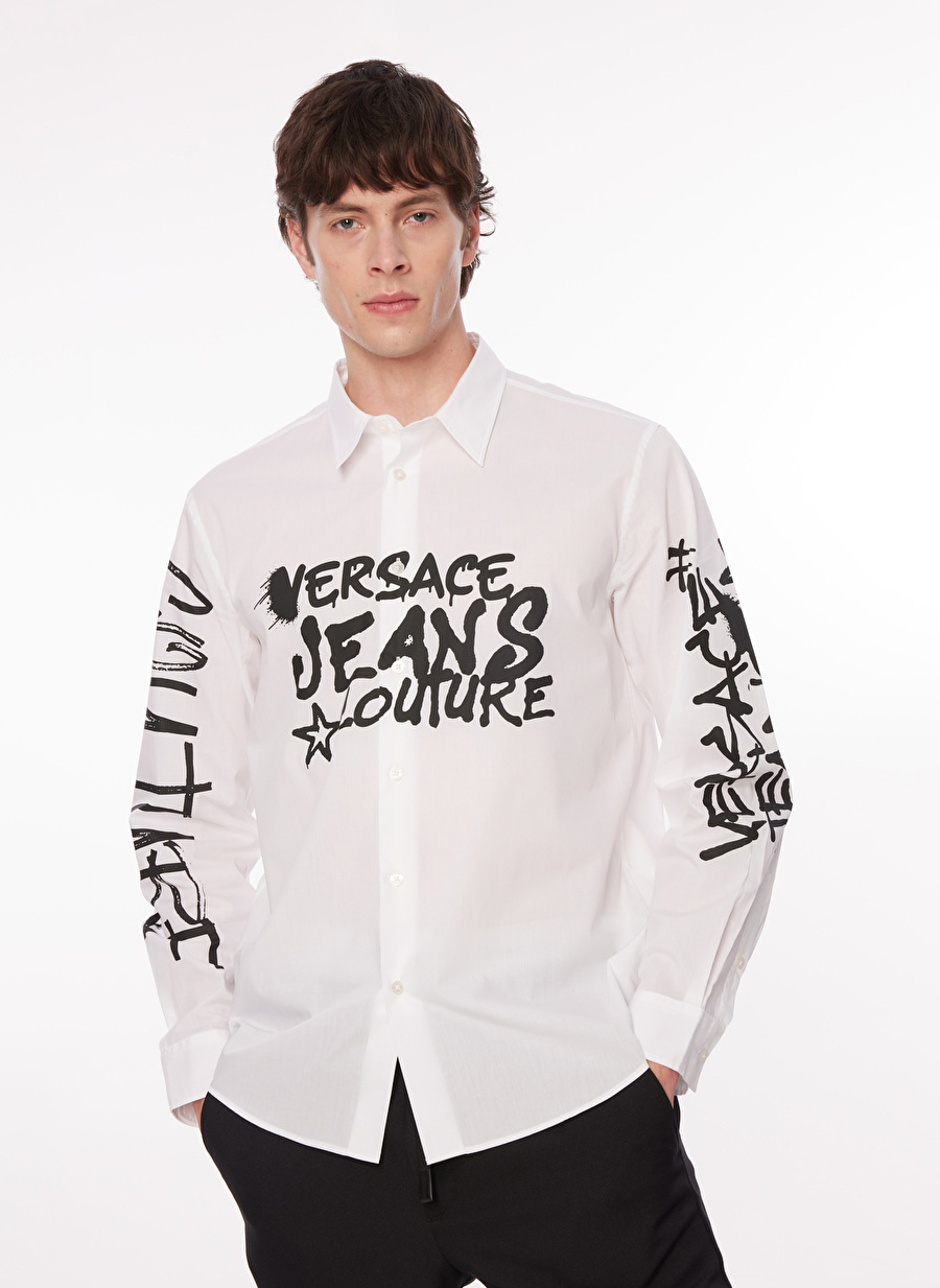 Versace Jeans Couture Slim Fit Gömlek Yaka Beyaz Erkek Gömlek 75GALYR1CN002003