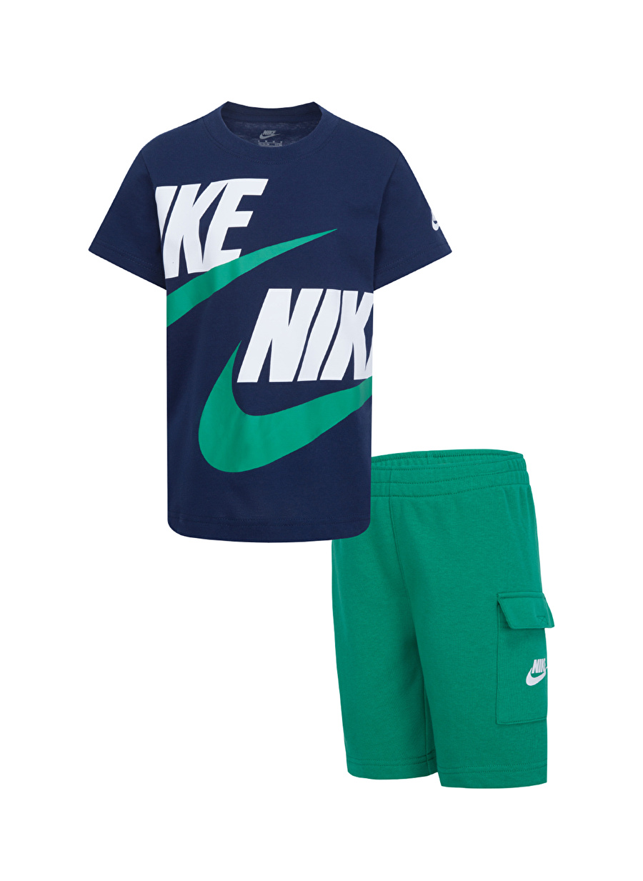 Nike Lastikli Bel Normal Mavi - Yeşil Erkek Şort Takım 86J213-E5D-NKB B NSW HBR SHORT ST