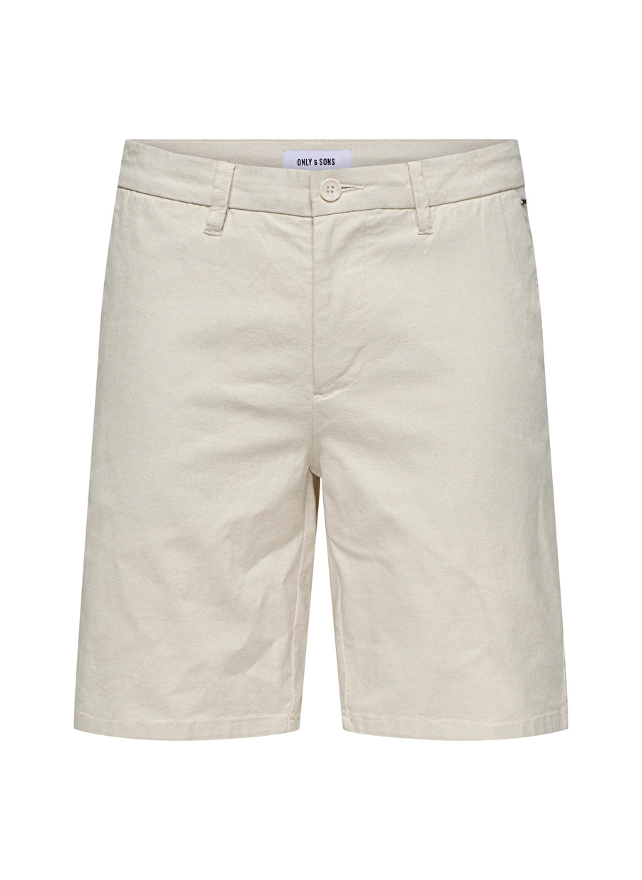 Only & Sons Açık Bej Erkek Normal Düz Kargo Şort ONSMARK 0011 COTTON LINEN SHORTS NO