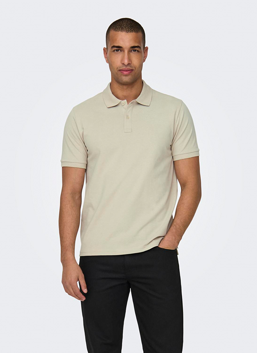 Only & Sons Düz Açık Bej Erkek Polo T-Shirt ONSTRAY SLIM SS POLO