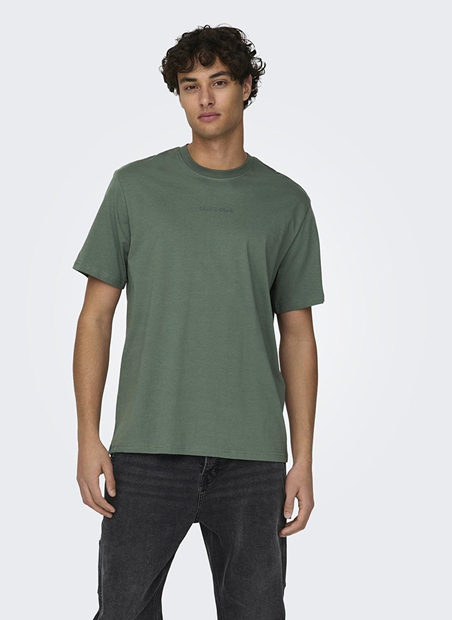 Only & Sons O Yaka Düz Su Yeşili Erkek T-Shirt ONSMAX LIFE SS STITCH TEE NOOS