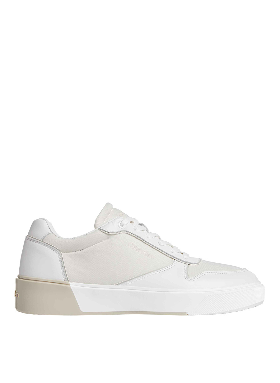 Calvin Klein Beyaz - Krem Erkek Deri Sneaker LOW TOP LACE UP W/ STITCH