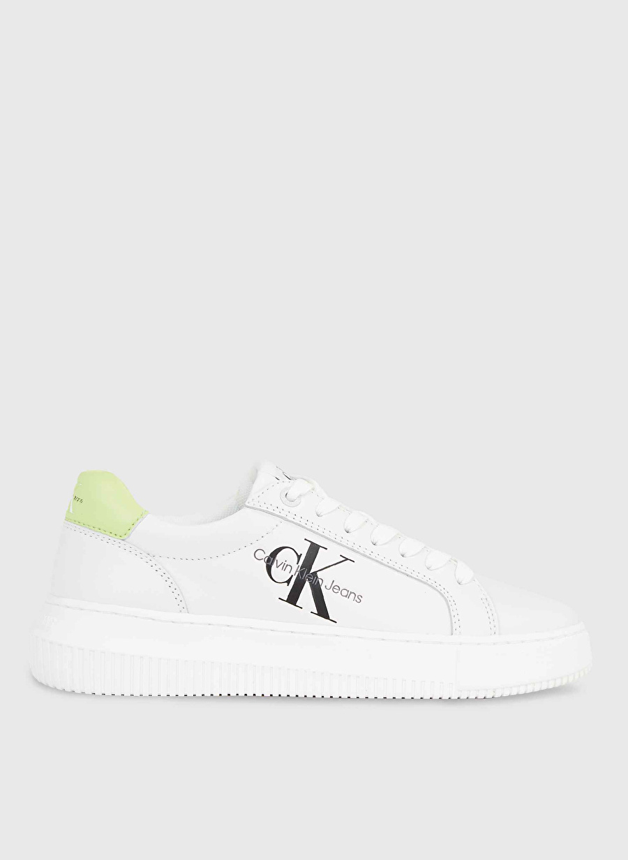 Calvin Klein Beyaz - Yeşil Kadın Deri Sneaker YW0YW0082302U