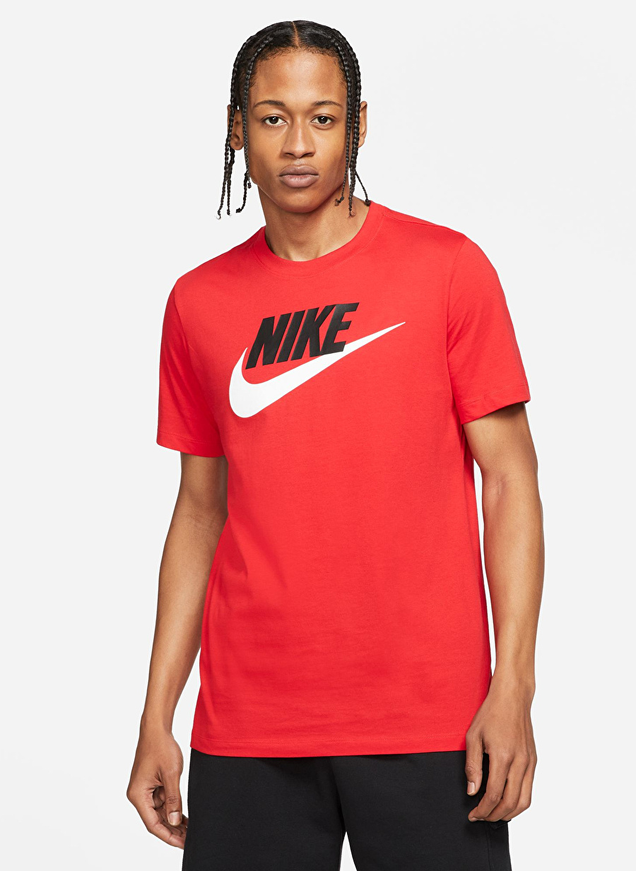 Nike Kırmızı Bisiklet Yaka Baskılı T-Shirt AR5004-657-M NSW TEE ICON FUTURA