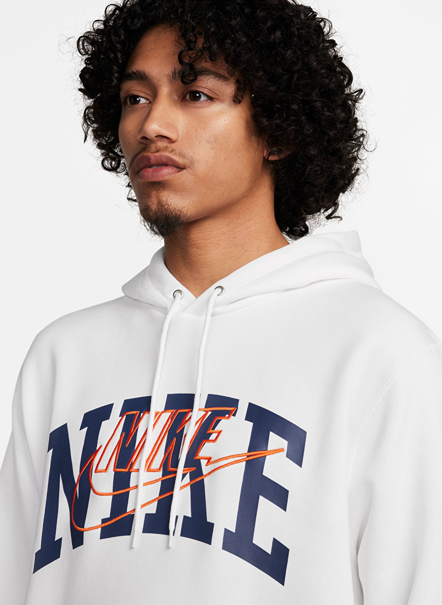 Nike Beyaz Erkek Kapüşon Yaka Sweatshirt FV4447-100-M NK CLUB BB PO HDY ARCH