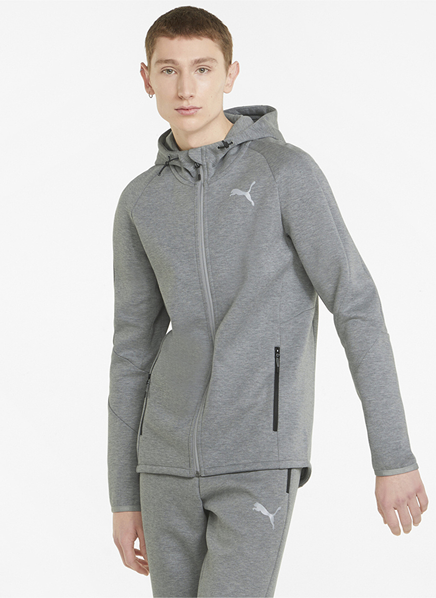 Puma Gri Kapüşon Yaka Regular Fit Sweatshirt 84740103 Evostripe Full-Zip Hoodie