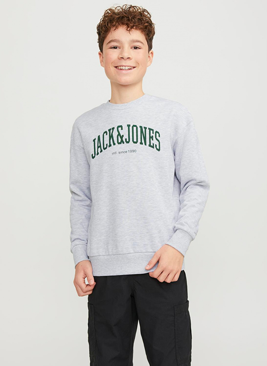 Jack & Jones Baskılı Erkek Çocuk Beyaz Sweatshırt JJEJOSH SWEAT CREW NECK NOOS JNR