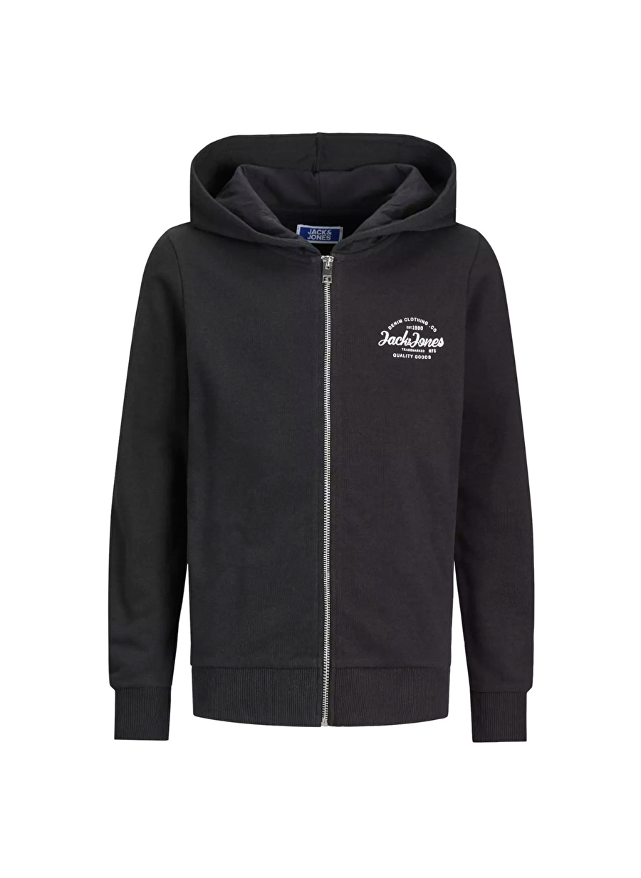 Jack & Jones Baskılı Erkek Siyah Sweatshırt JJFOREST SWEAT ZIP HOOD JNR