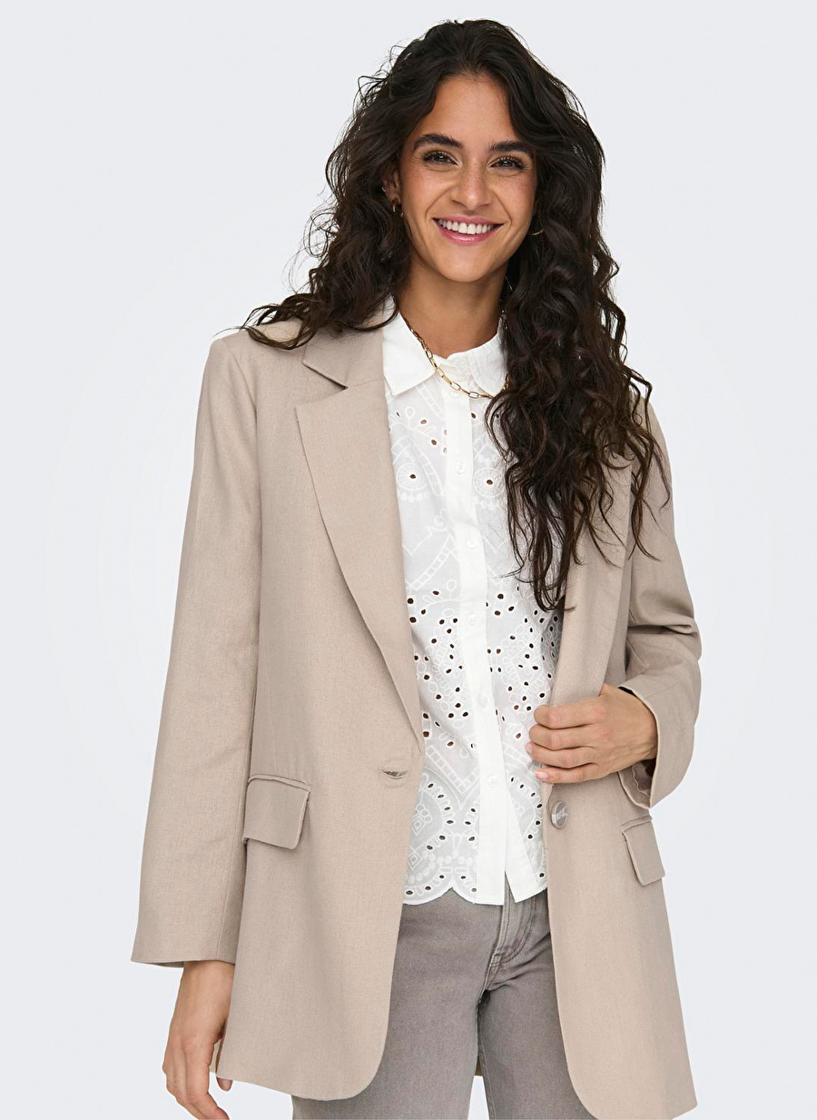 Only Koyu Ekru Kadın Blazer ONLCARO-LANA L/S OVS LIN BLAZER TLR