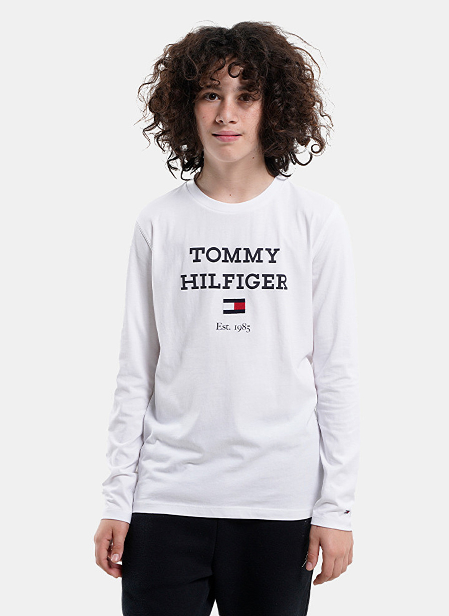 Tommy Hilfiger Baskılı Beyaz Erkek T-Shirt TH LOGO TEE L/S