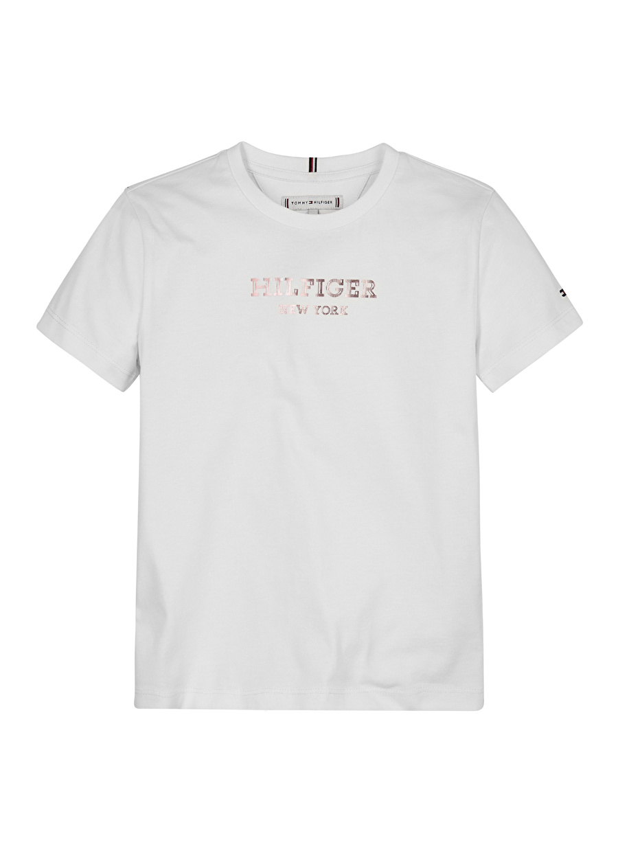 Tommy Hilfiger Düz Beyaz Kadın T-Shirt MONOTYPE FOIL PRINT TEE S/S