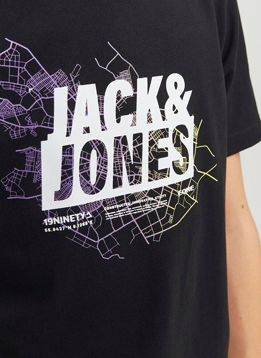 Jack & Jones Baskılı Siyah Erkek T-Shirt JCOMAP LOGO TEE SS CREW NECK JNR