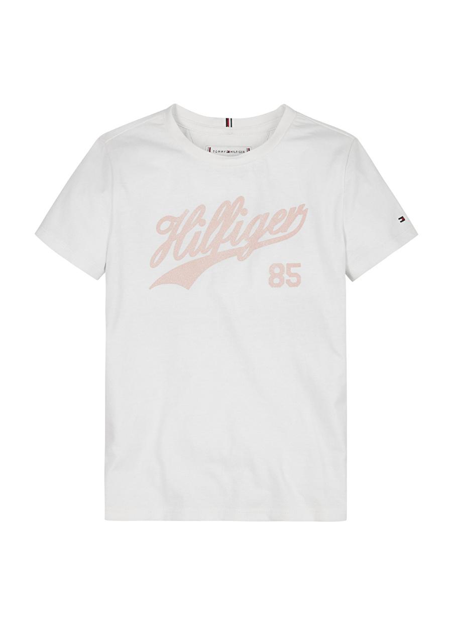 Tommy Hilfiger Beyaz Kız Çocuk Bisiklet Yaka Baskılı T-Shirt HILFIGER SCRIPT TEE S/S