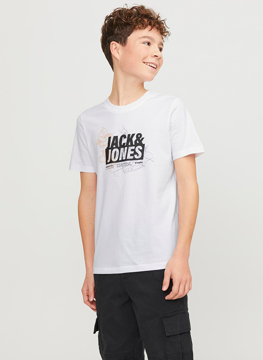 Jack & Jones Baskılı Beyaz Erkek T-Shirt JCOMAP LOGO TEE SS CREW NECK JNR