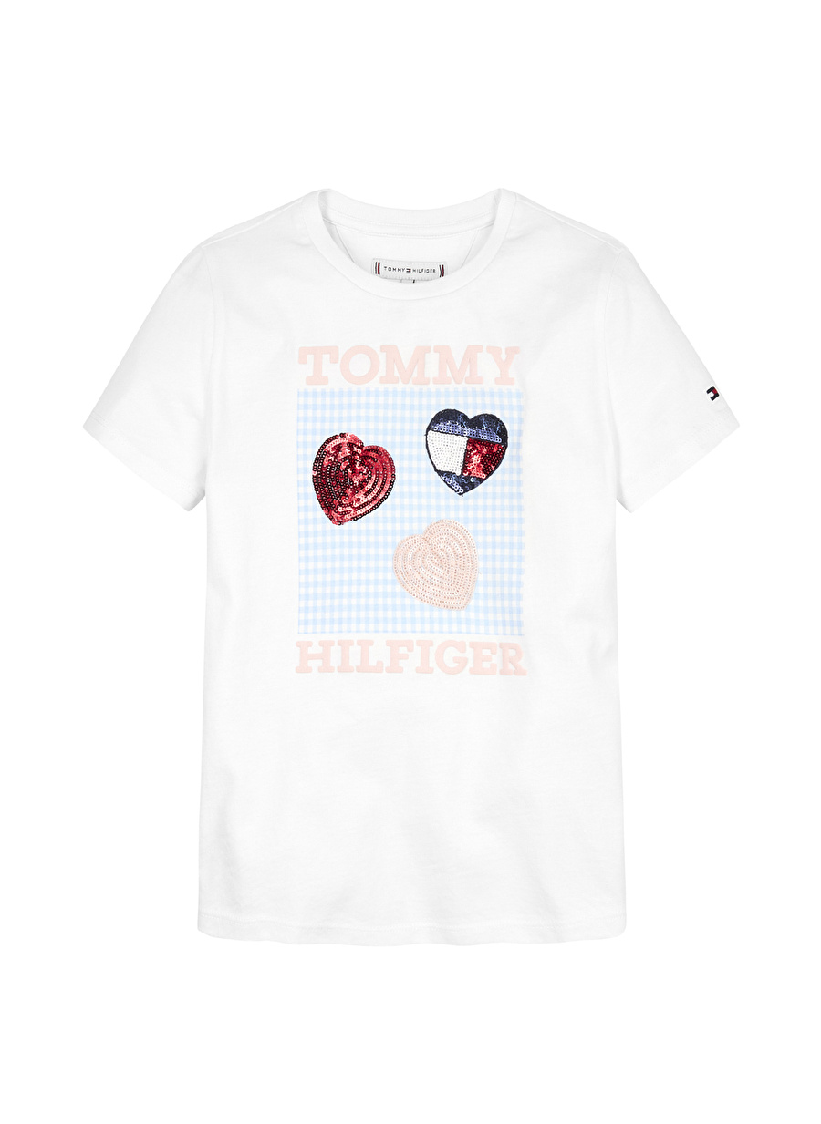 Tommy Hilfiger Baskılı Beyaz Kız Çocuk T-Shirt TOMMY HILFIGER SEQUINS TEE S/S