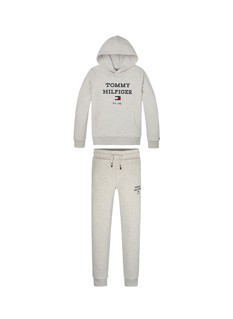 Tommy Hilfiger Baskılı Gri Erkek Eşofman Takımı TH LOGO HOODIE SWEATSET