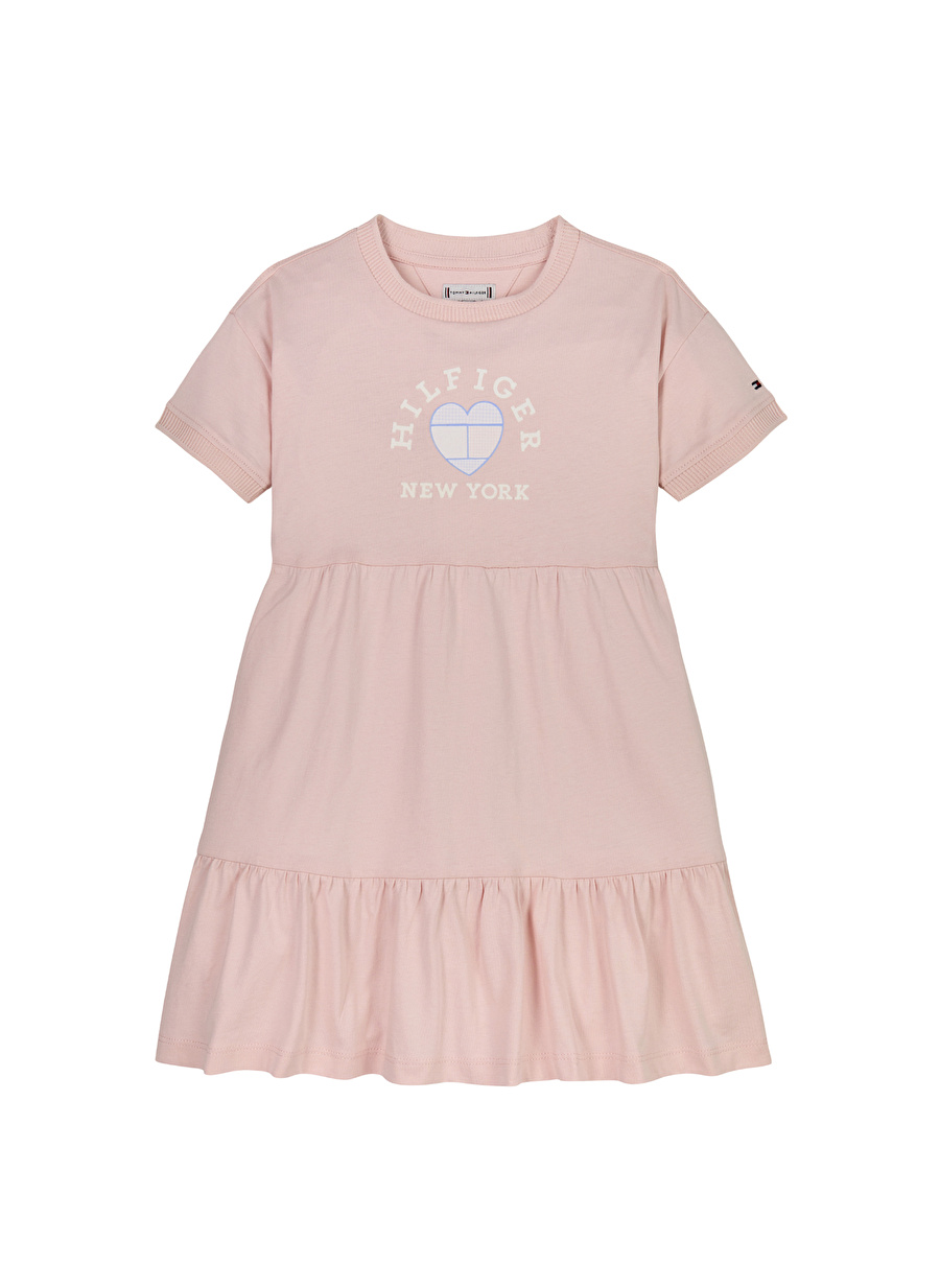 Tommy Hilfiger Baskılı Pembe Kız Çocuk Kısa Elbise HILFIGER HEART TIERED DRESS