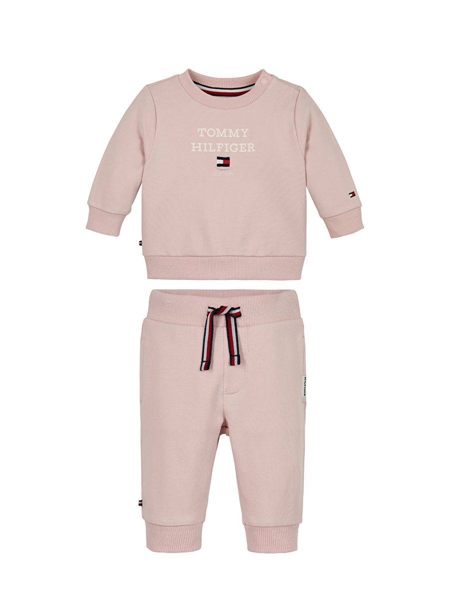 Tommy Hilfiger Baskılı Pembe Unisex Eşofman Takımı BABY TH LOGO SET