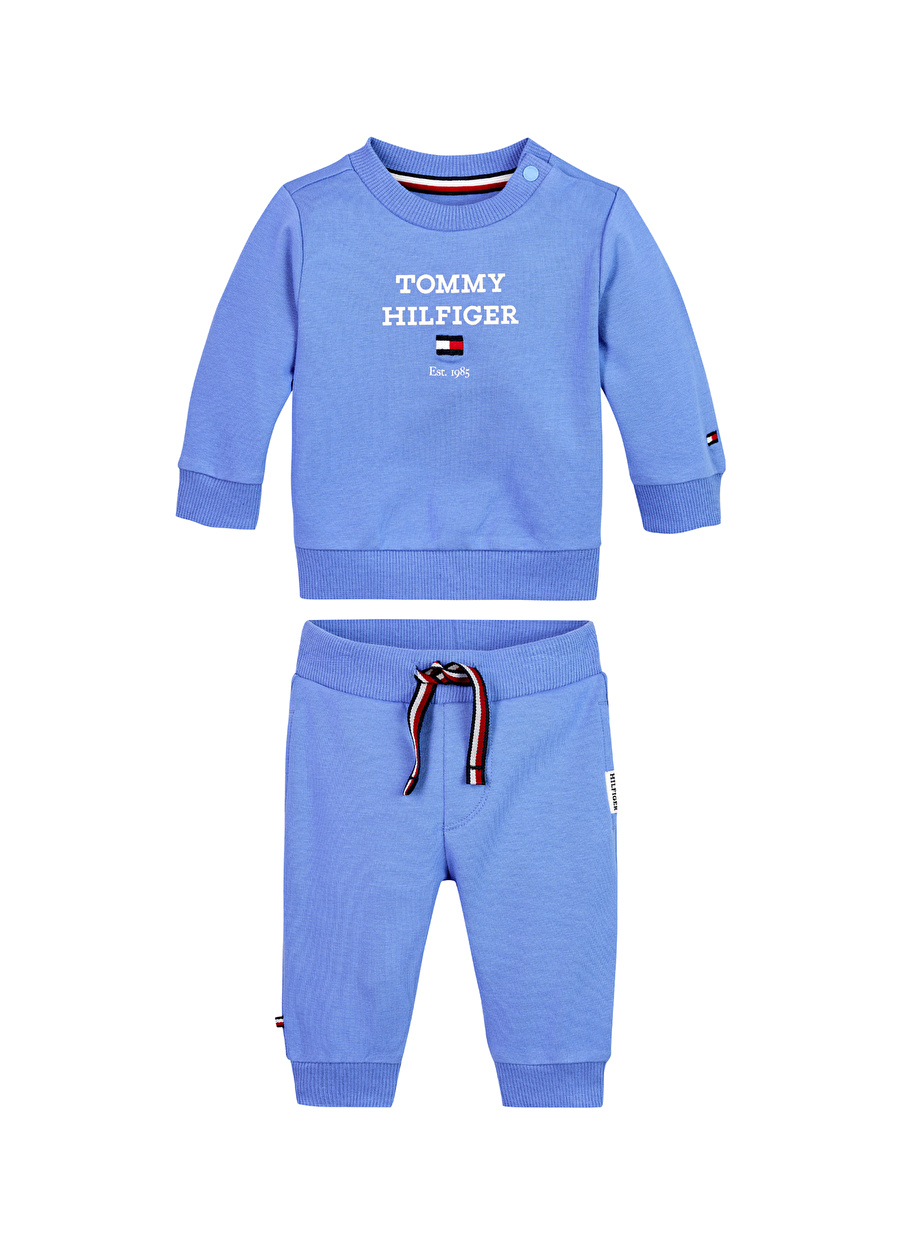 Tommy Hilfiger Baskılı Mavi Unisex Eşofman Takımı BABY TH LOGO SET