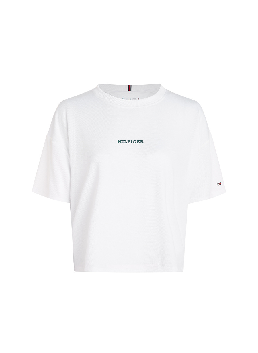 Tommy Hilfiger Bisiklet Yaka Düz Beyaz Kadın T-Shirt MONOTYPE HILFIGER RLX MESH TEE