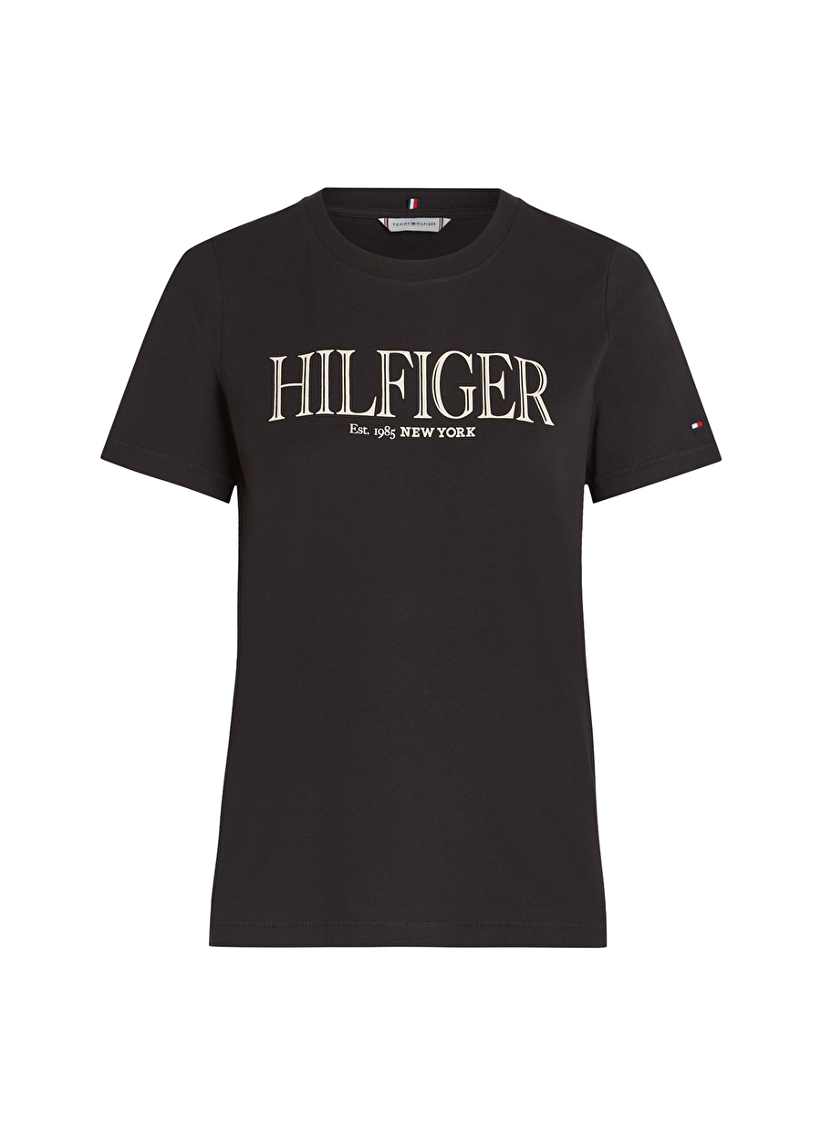 Tommy Hilfiger Bisiklet Yaka Baskılı Siyah Kadın T-Shirt REG MDN HILFIGER C-NK SS