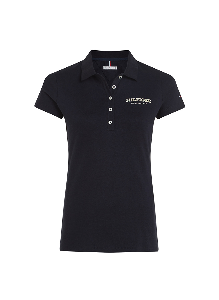 Tommy Hilfiger Lacivert Kadın Polo T-Shirt SLIM MONOTYPE FLOCK POLO SS