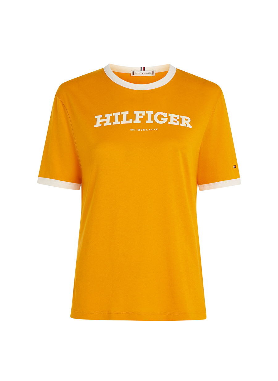 Tommy Hilfiger Bisiklet Yaka Baskılı Turuncu Kadın T-Shirt REG MONOTYPE FLOCK C-NK SS