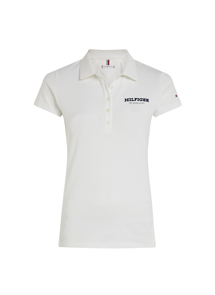 Tommy Hilfiger Beyaz Kadın Polo T-Shirt SLIM MONOTYPE FLOCK POLO SS