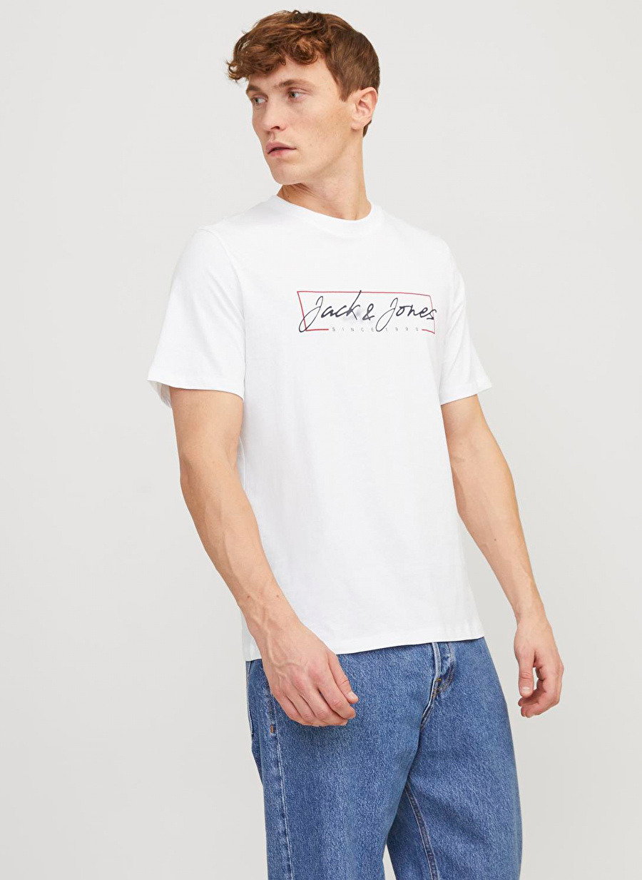 Jack & Jones Bisiklet Yaka Beyaz Erkek T-Shirt JJZURI TEE SS CREW NECK LN