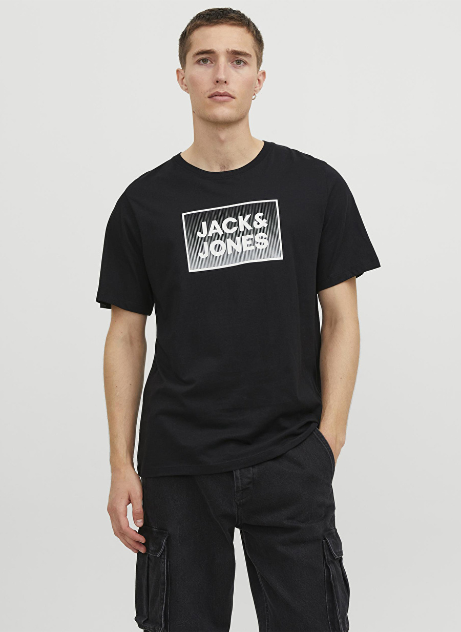 Jack & Jones Yuvarlak Yaka Siyah Erkek T-Shirt JJSTEEL TEE SS CREW NECK