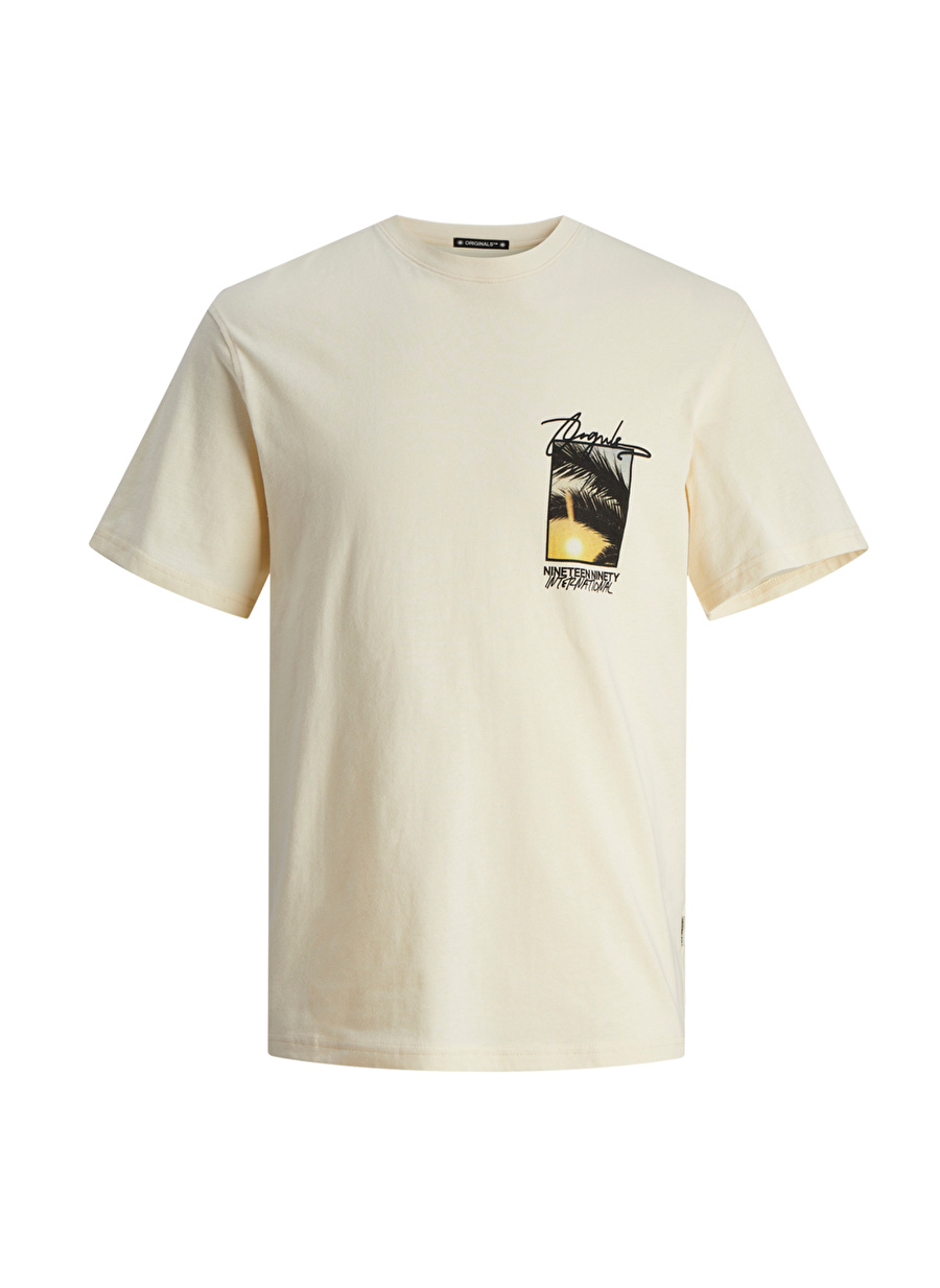 Jack & Jones Bisiklet Yaka Krem Erkek T-Shirt JORARUBA PHOTO TEE SS CREW