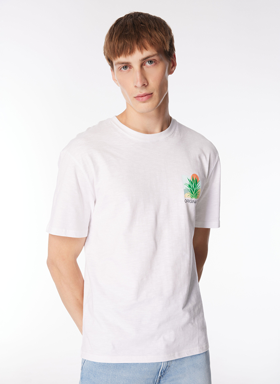 Jack & Jones Bisiklet Yaka Beyaz Erkek T-Shirt JORARUBA CHEST EMB TEE SS CREW NECK