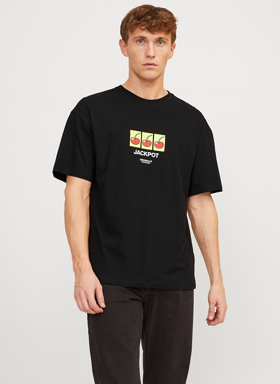 Jack & Jones Bisiklet Yaka Siyah Erkek T-Shirt JORBLOCKPOP TEE SS CREW NECK TG LN