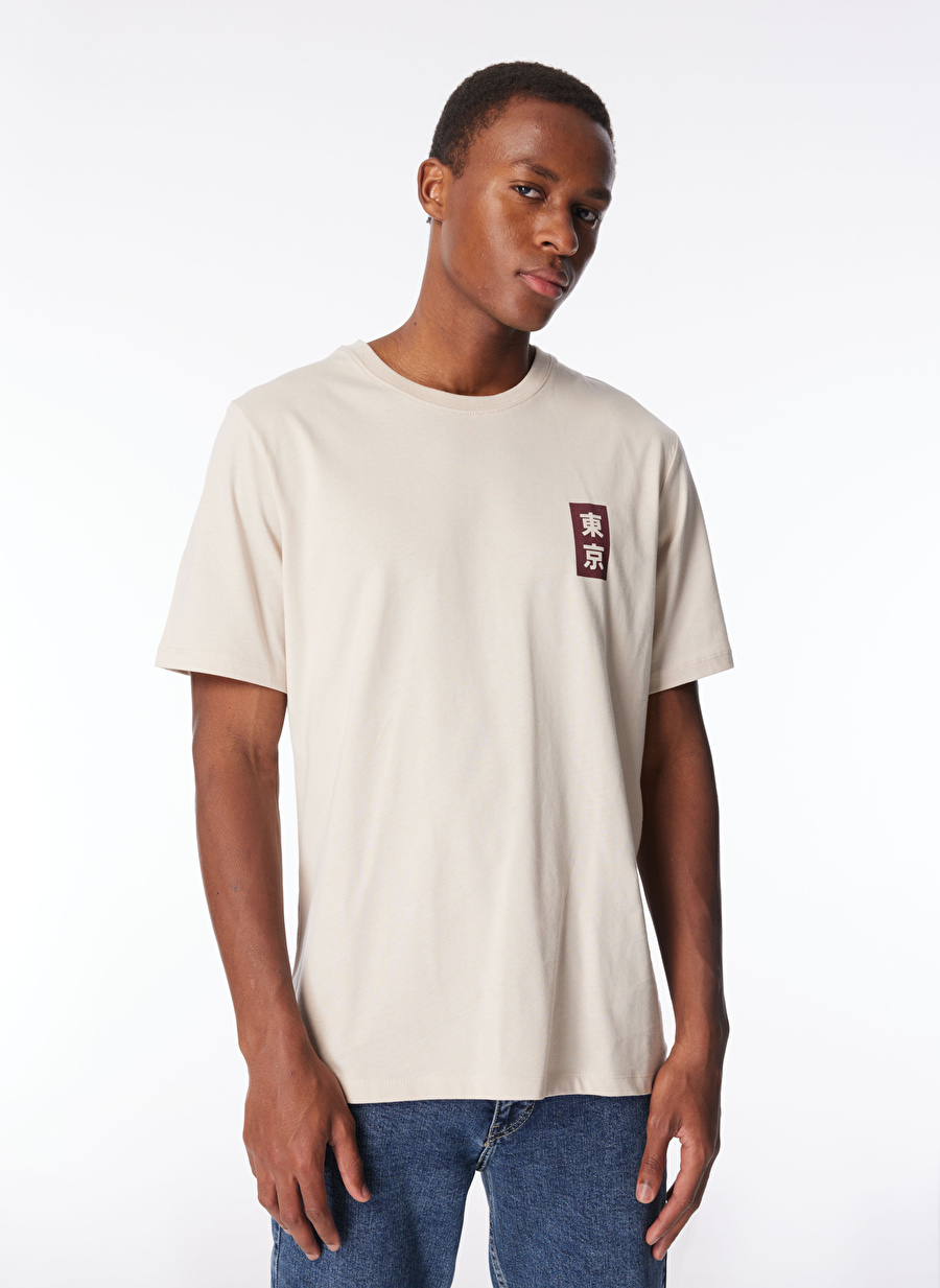 Jack & Jones Bisiklet Yaka Krem Erkek T-Shirt JORMICAH TEE SS CREW NECK EXC