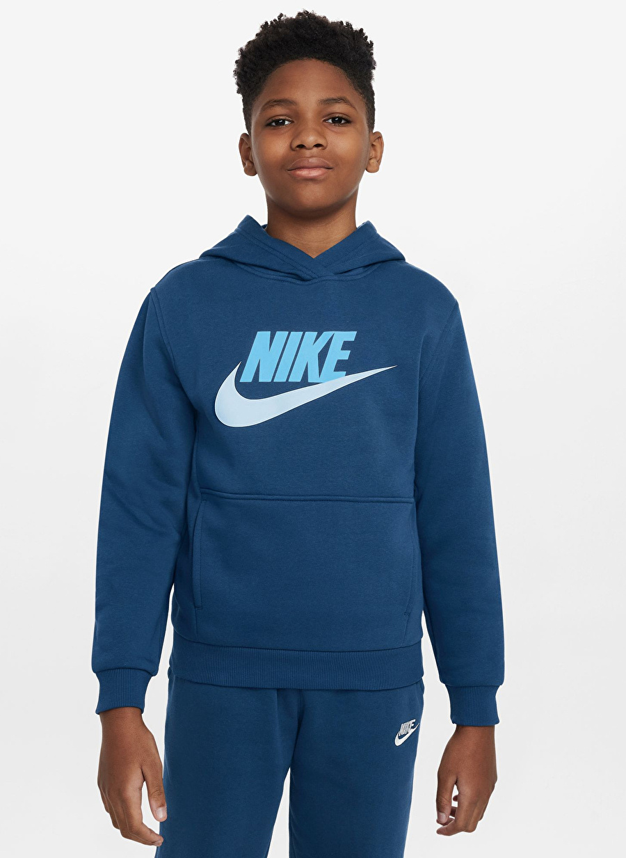 Nike Baskılı Erkek Mavi Sweatshırt FD2988-476-K NSW CLUB FLC HDY HBR