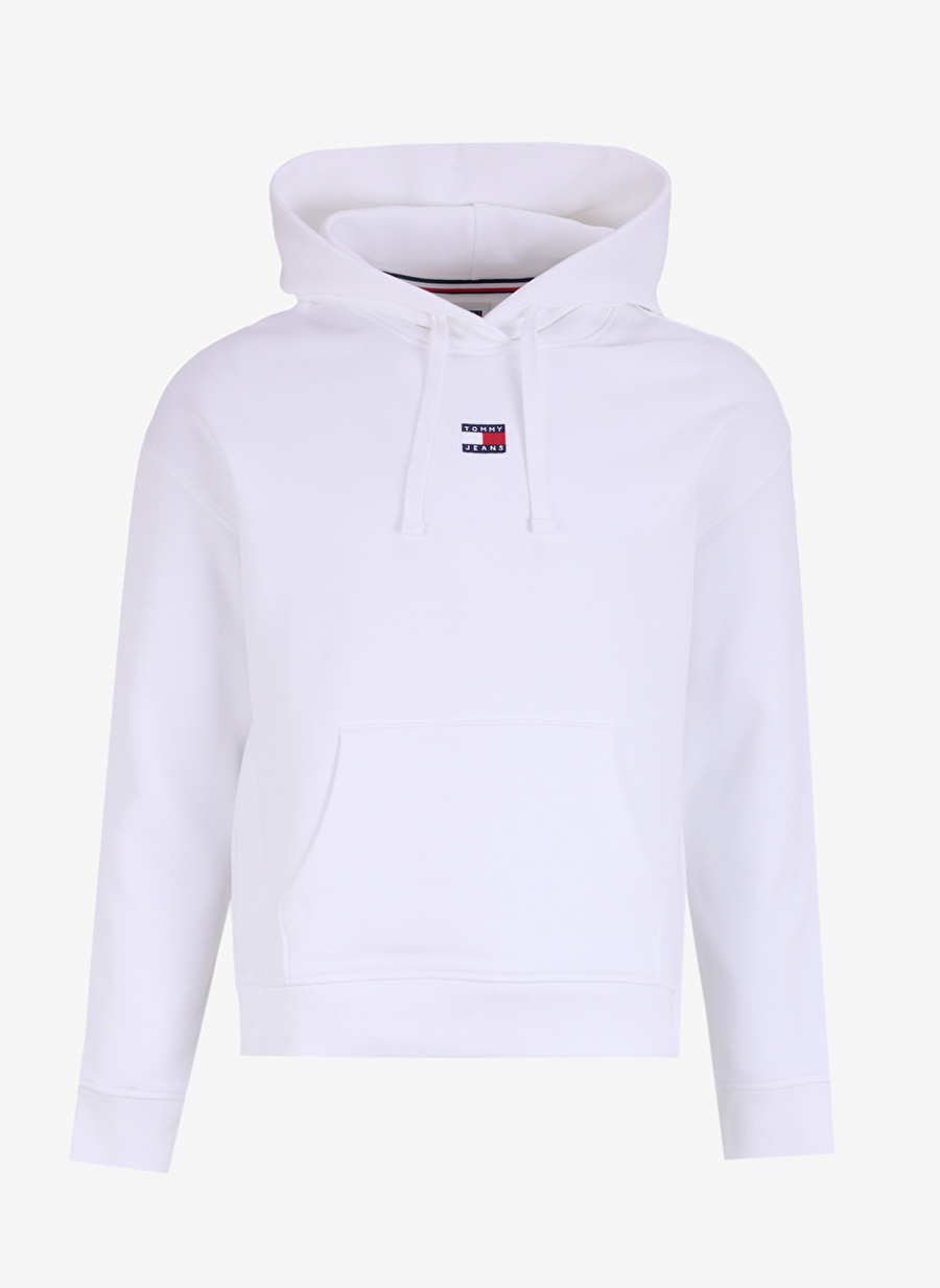 Tommy Jeans Kapüşon Yaka Düz Beyaz Kadın Sweatshırt TJW BXY BADGE HOODIE